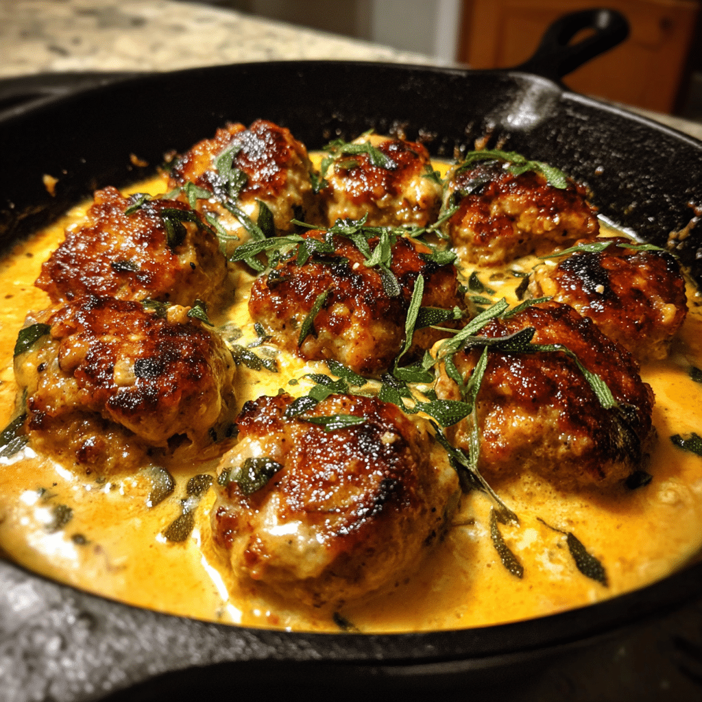 Parmesan Turkey Meatballs in Pumpkin Sage Sauce