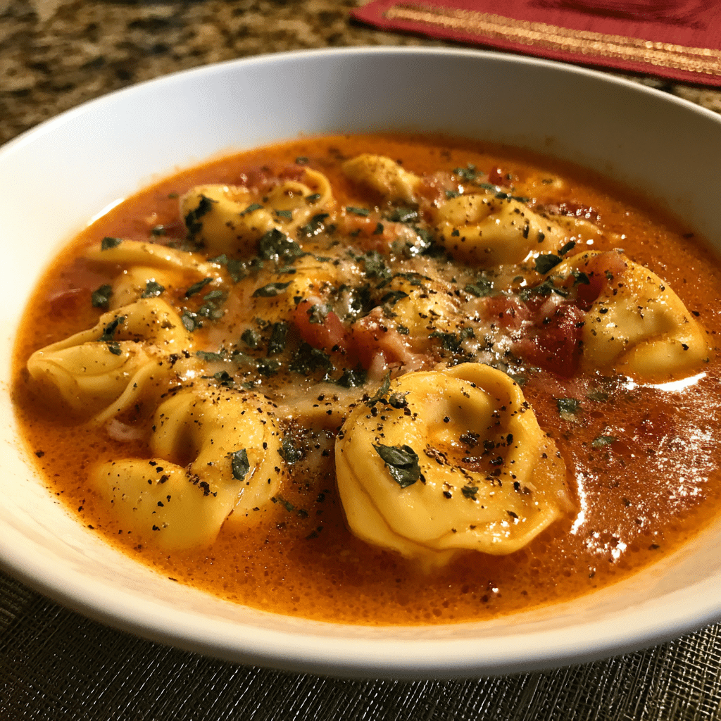 Cheesy Tomato Tortellini Soup