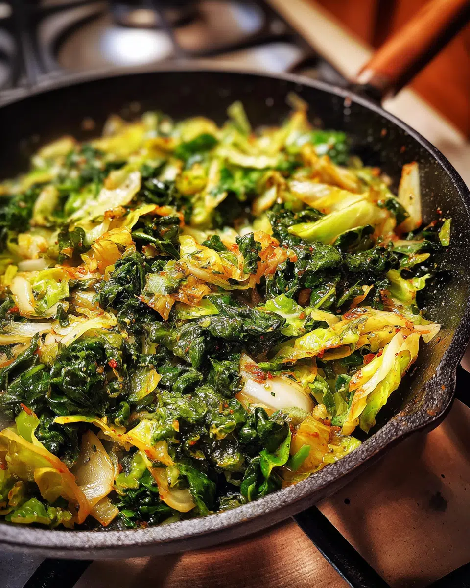 Need a quick healthy side dish? This Simple Garlic Sautéed Cabbage Kale Skillet takes just 15 minutes and packs amazing flavor. Perfect weeknight recipe!