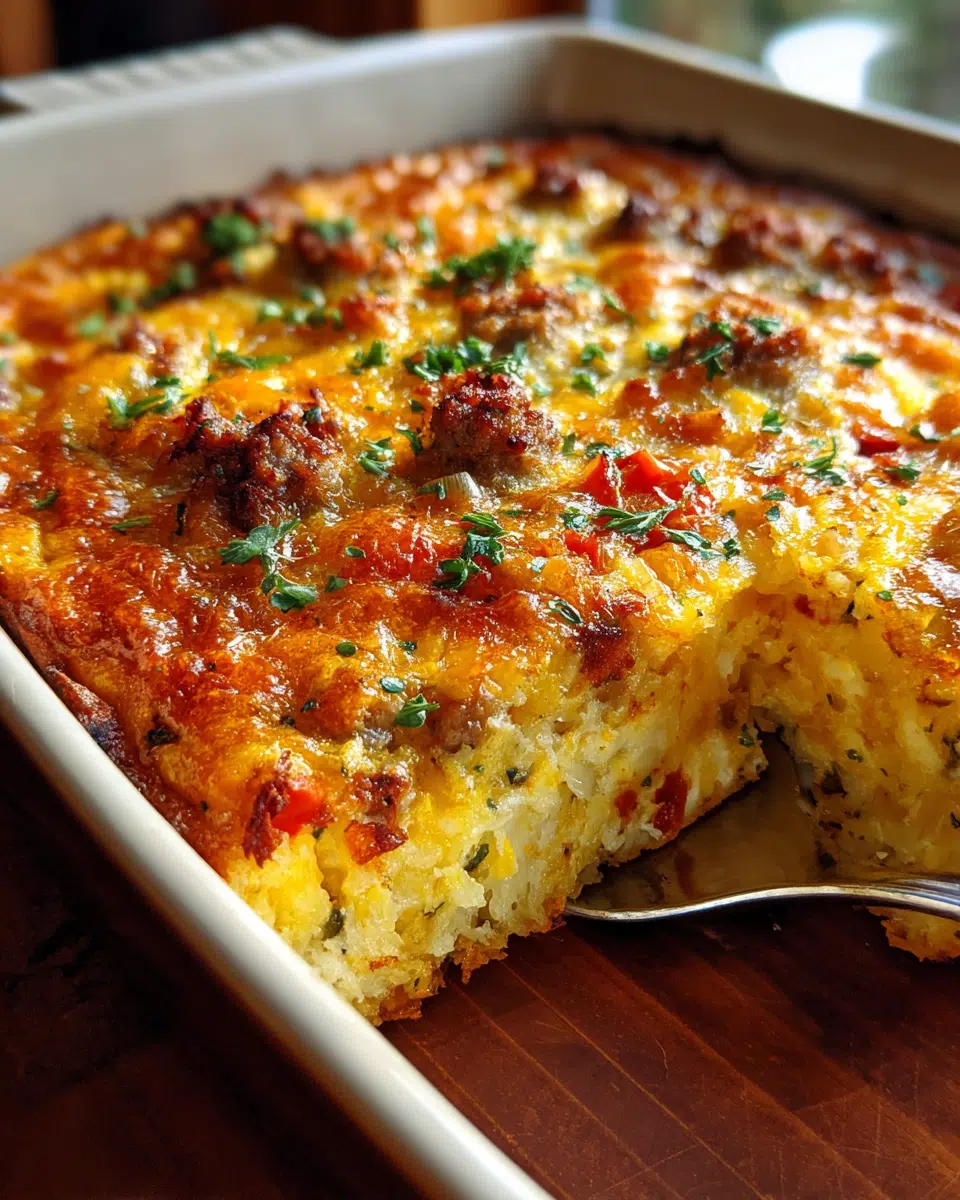 Need an easy make-ahead breakfast? This Hearty Sausage, Egg and Hash Brown Breakfast Casserole feeds a crowd with minimal prep. Perfect for holidays! Discover