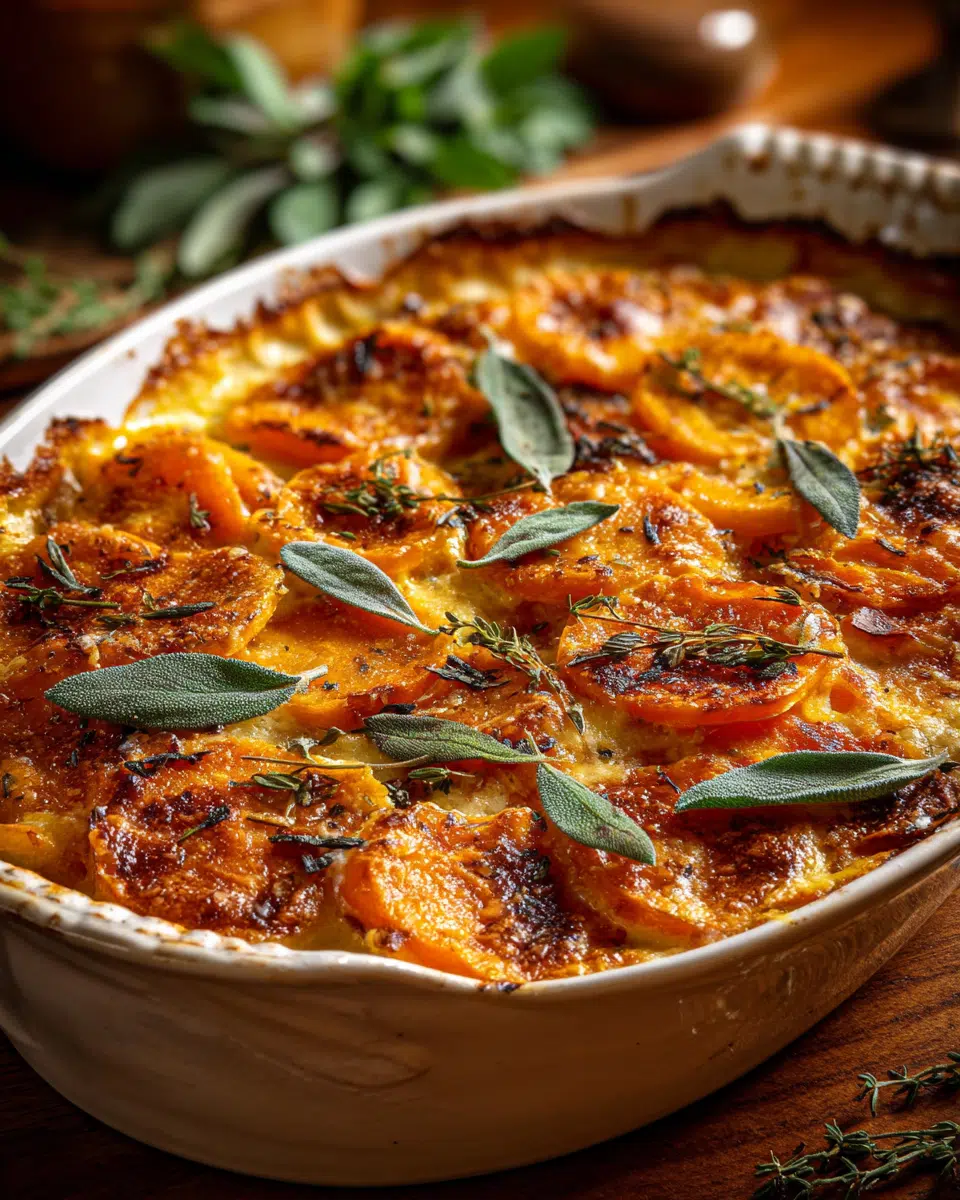 Craving cozy fall flavors? This Easy Sage Butternut Squash Gratin delivers creamy, cheesy comfort in every bite. Perfect for holidays or weeknight dinners. Discover the recipe that will become your autumn favorite.