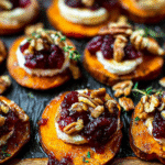Need a stunning holiday appetizer that wows guests? These sweet potato rounds with brie, cranberry & pecans are your secret weapon for effortless entertaining. Discover delicious party bites now!