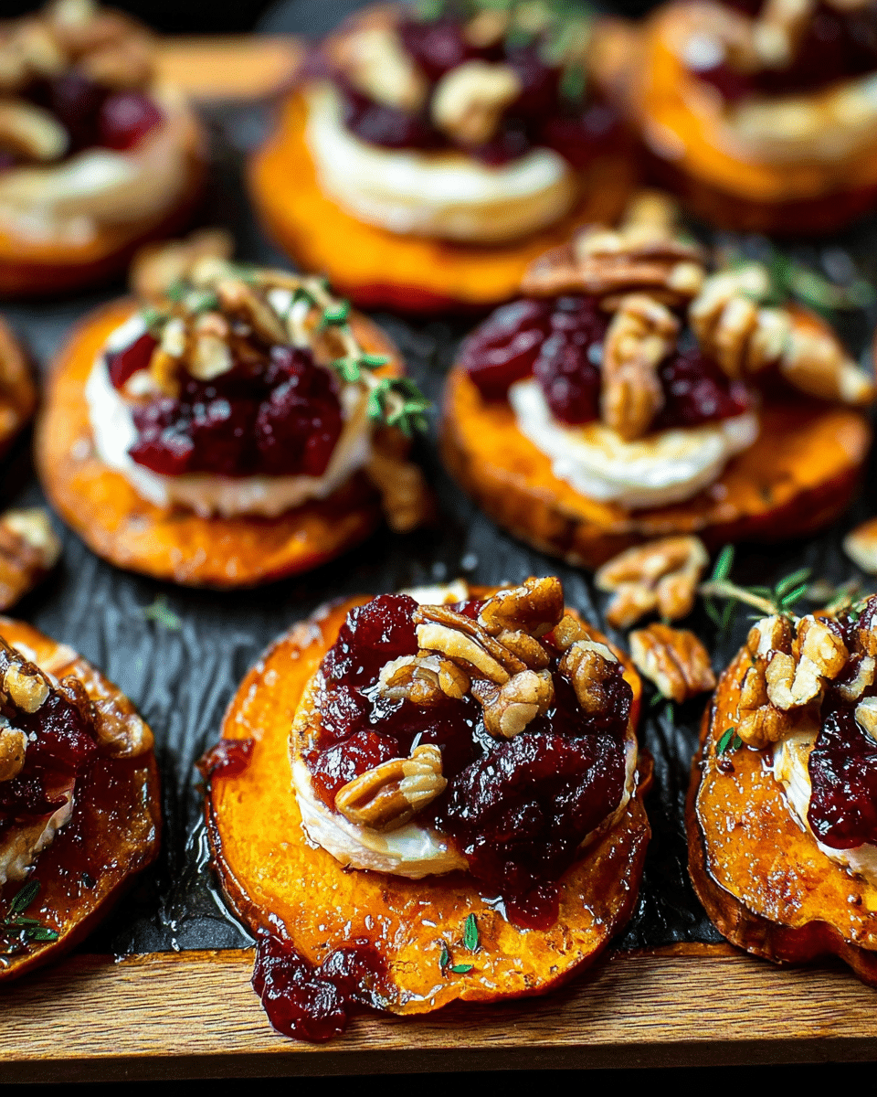Need a stunning holiday appetizer that wows guests? These sweet potato rounds with brie, cranberry & pecans are your secret weapon for effortless entertaining. Discover delicious party bites now!