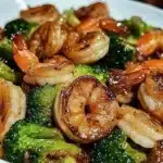 High-protein honey garlic shrimp served with vegetables