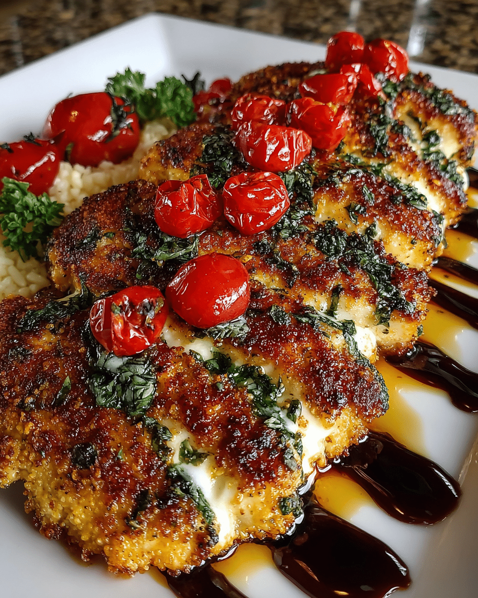 Italian Basil Chicken Cutlets with Tomato and Mozzarella Topping