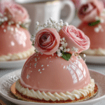 Vanilla Rose Mirror Glaze Dream Domes with Soft Cream Center