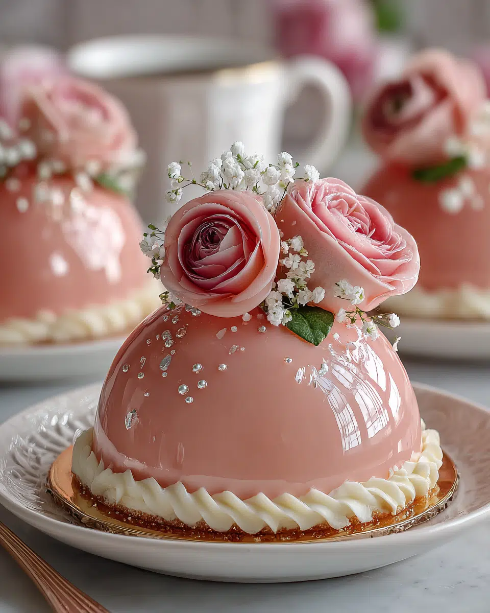 Vanilla Rose Mirror Glaze Dream Domes with Soft Cream Center