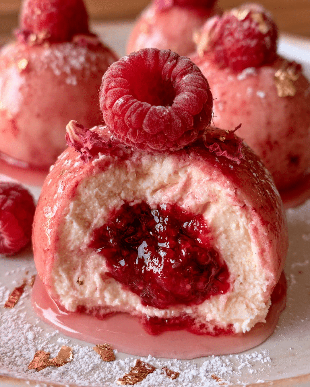 Rose Gold Raspberry Cheesecake Bombs