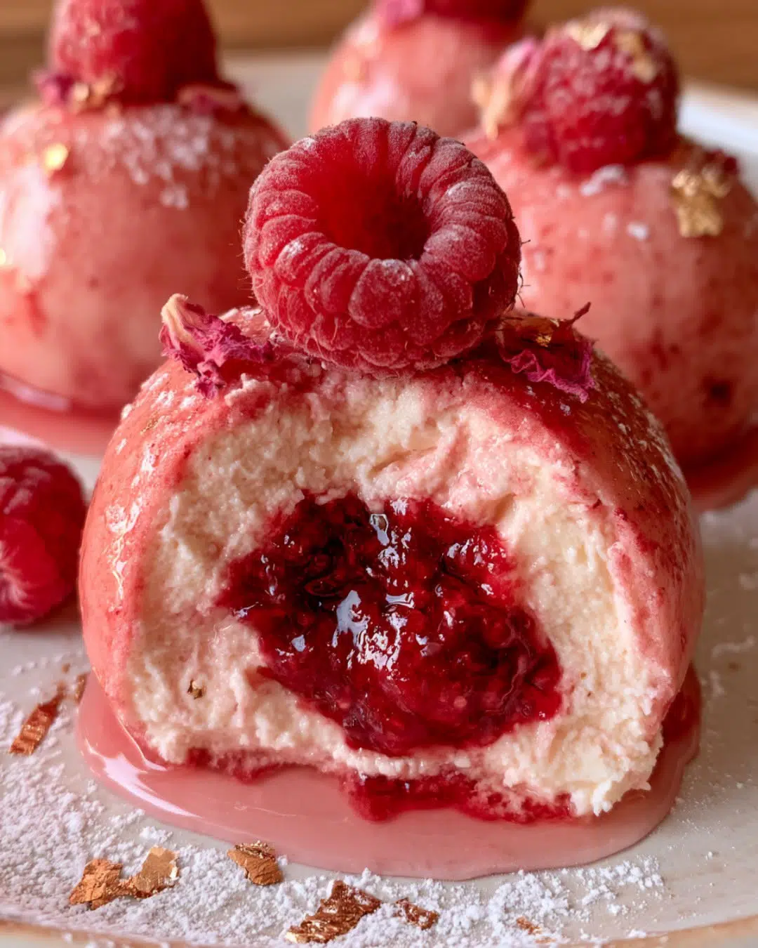 Rose Gold Raspberry Cheesecake Bombs
