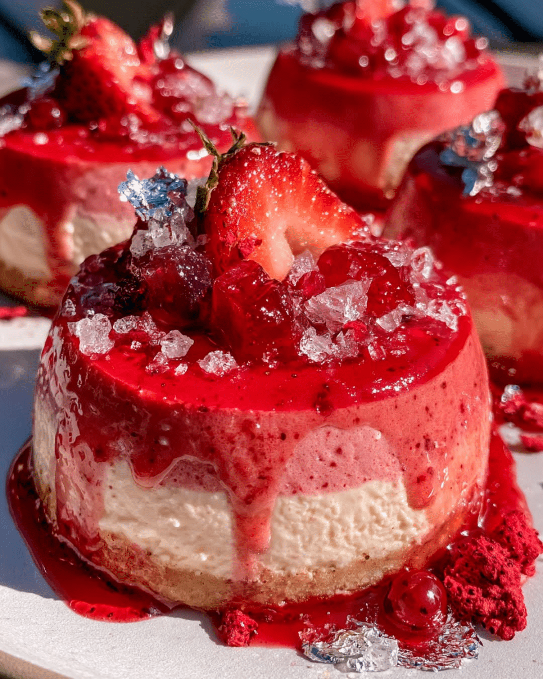 Ruby Strawberry Lemonade Crystal Geode Cheesecake Domes