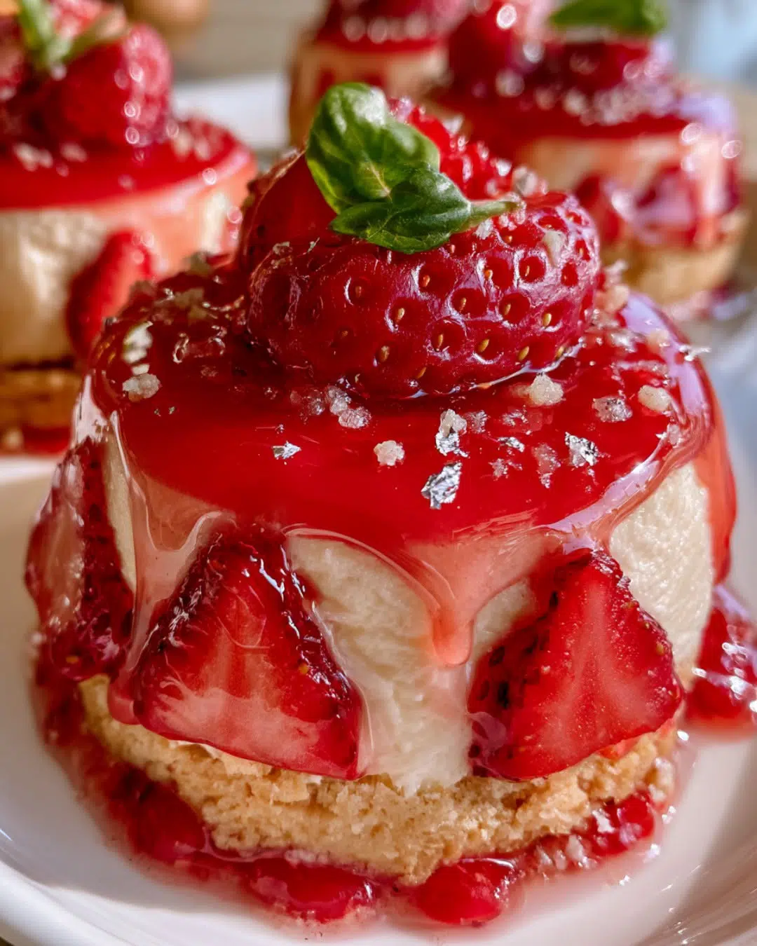 Strawberry Basil Scarlet Prism Mirror Glaze Domes